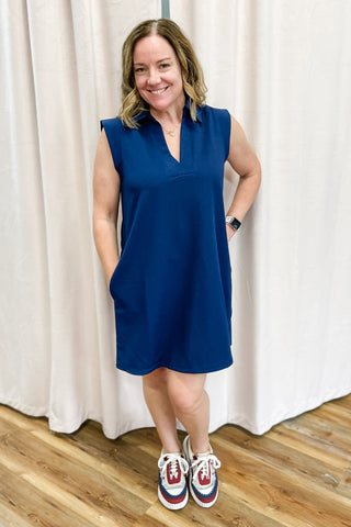 Entro Textured Sleeveless ALine Mini Tennis Dress Navy D23455