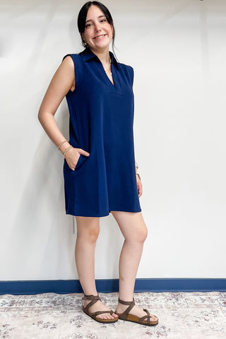Entro Textured Sleeveless ALine Mini Tennis Dress Navy D23455