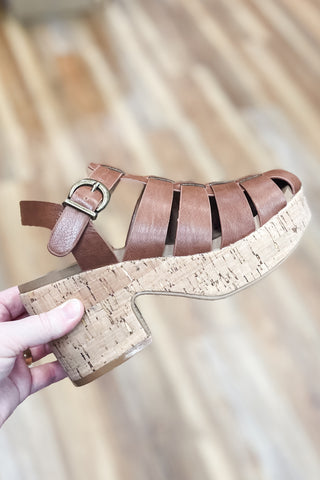 Corkys Footwear Fishin For A Compliment Bourbon Brown Chunky Block Heel Platform Sandal