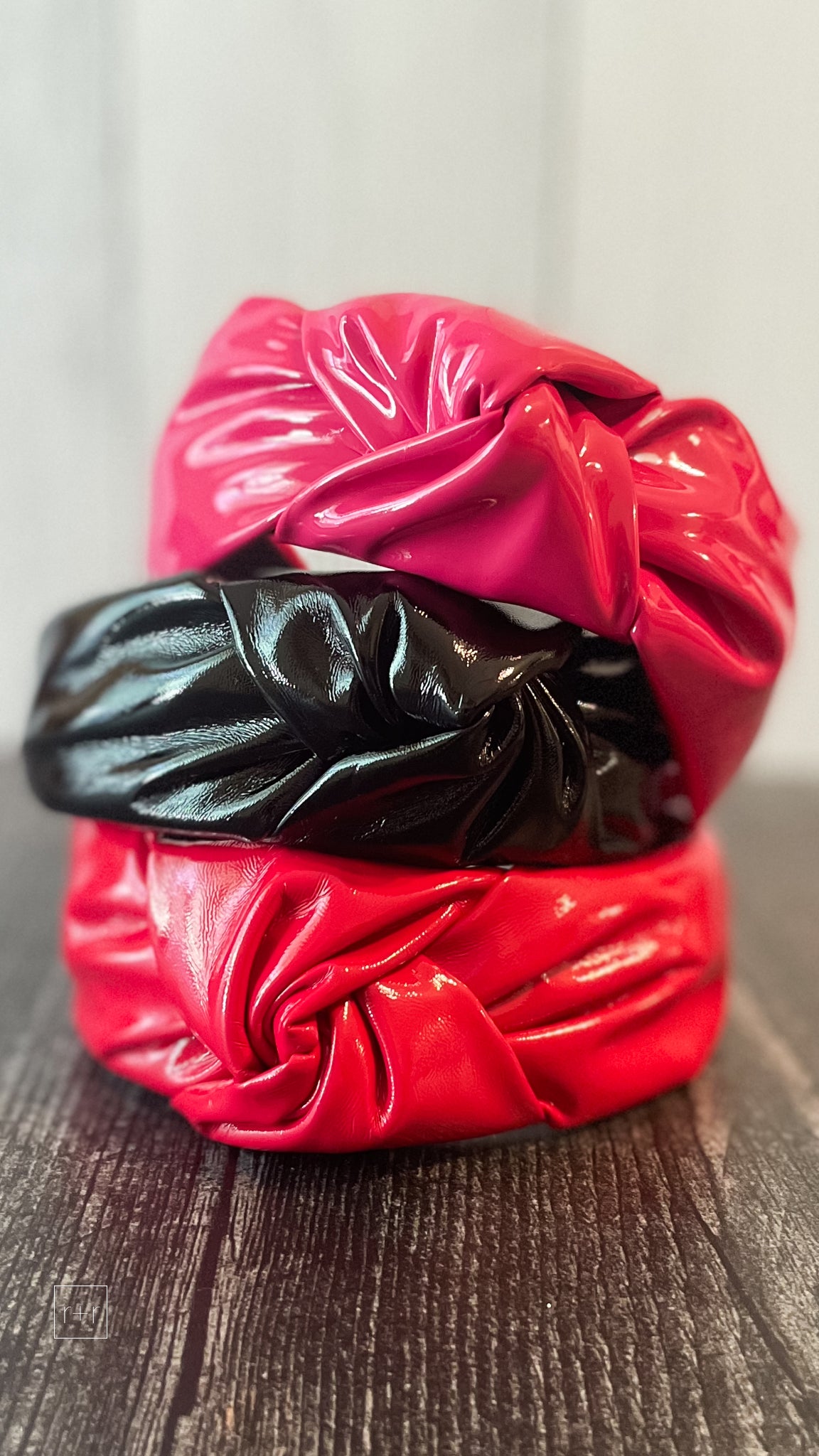 faux patent leather knotted fashion headbands in 3 stunning colors