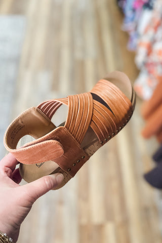 Corkys Footwear Good For You Low Heel Wedge Comfortable Cognac Brown Sandal