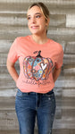 hello fall with patchwork pumpkin on sunset orange graphic tee