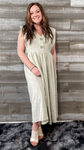 easel voile sage striped button front sleeveless maxi dress ED23598