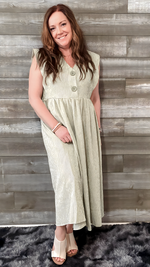 easel voile sage striped button front sleeveless maxi dress ED23598