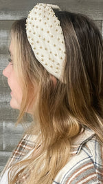 ivory knotted fashion headband with gold ball studs