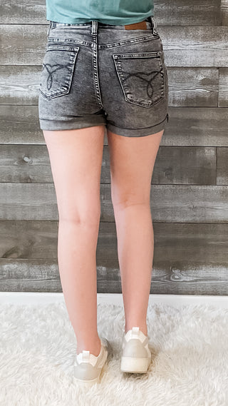 judy blue high waist button fly charcoal gray cuffed shorts JB150231REG GRY