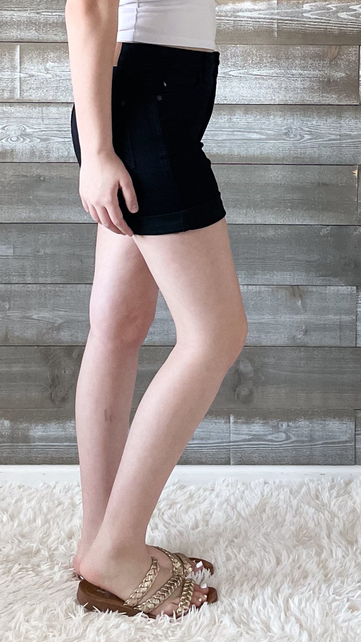 judy blue high waist tummy control top black cuffed shorts JB150237REG BK