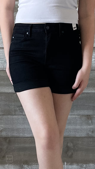 judy blue high waist tummy control top black cuffed shorts JB150237REG BK