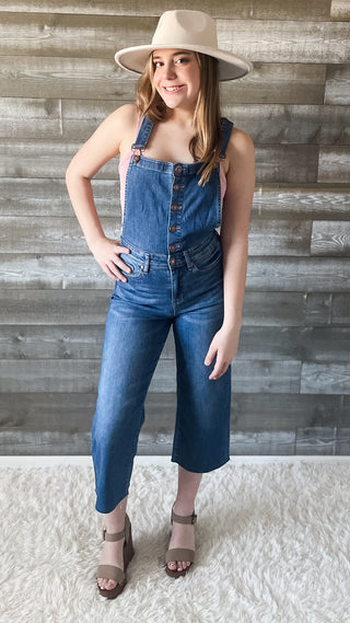 judy blue high waist cropped wide leg overalls medium wash JB88676REG