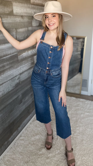 judy blue high waist cropped wide leg overalls medium wash JB88676REG