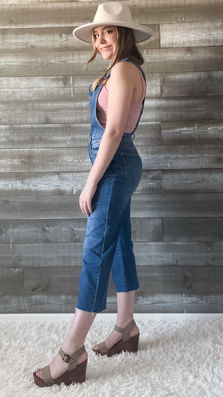 judy blue high waist cropped wide leg overalls medium wash JB88676REG