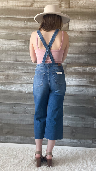 judy blue high waist cropped wide leg overalls medium wash JB88676REG