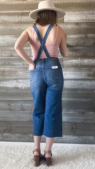 judy blue high waist cropped wide leg overalls medium wash JB88676REG