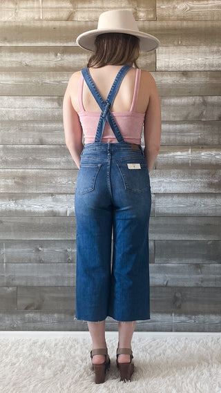 judy blue high waist cropped wide leg overalls medium wash JB88676REG