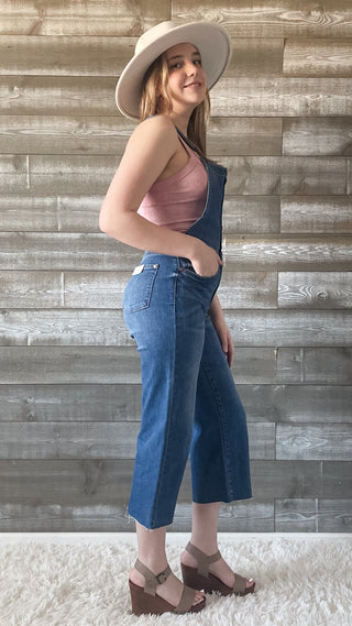 judy blue high waist cropped wide leg overalls medium wash JB88676REG