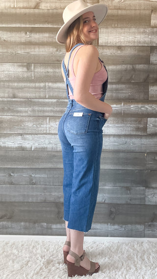 judy blue high waist cropped wide leg overalls medium wash JB88676REG