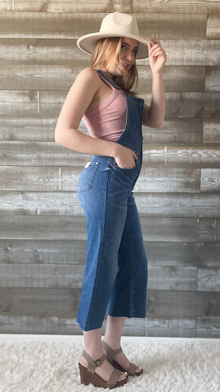 judy blue high waist cropped wide leg overalls medium wash JB88676REG