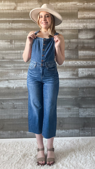 judy blue high waist cropped wide leg overalls medium wash JB88676REG