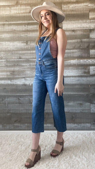 judy blue high waist cropped wide leg overalls medium wash JB88676REG