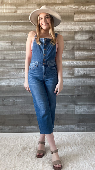 judy blue high waist cropped wide leg overalls medium wash JB88676REG