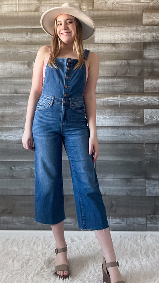 judy blue high waist cropped wide leg overalls medium wash JB88676REG