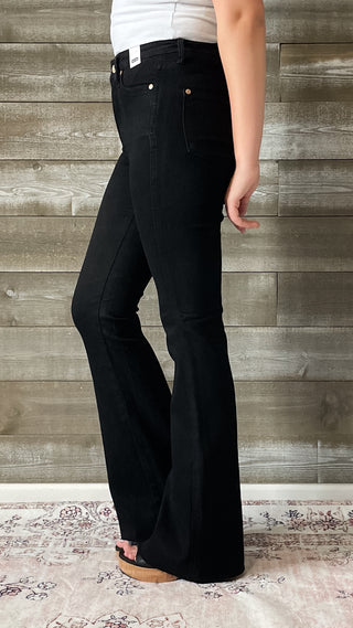 judy blue high waist tummy control cut hem flares in black JB88699REG