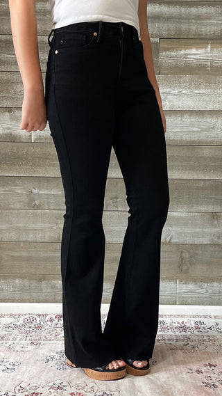 judy blue high waist tummy control cut hem flares in black JB88699REG