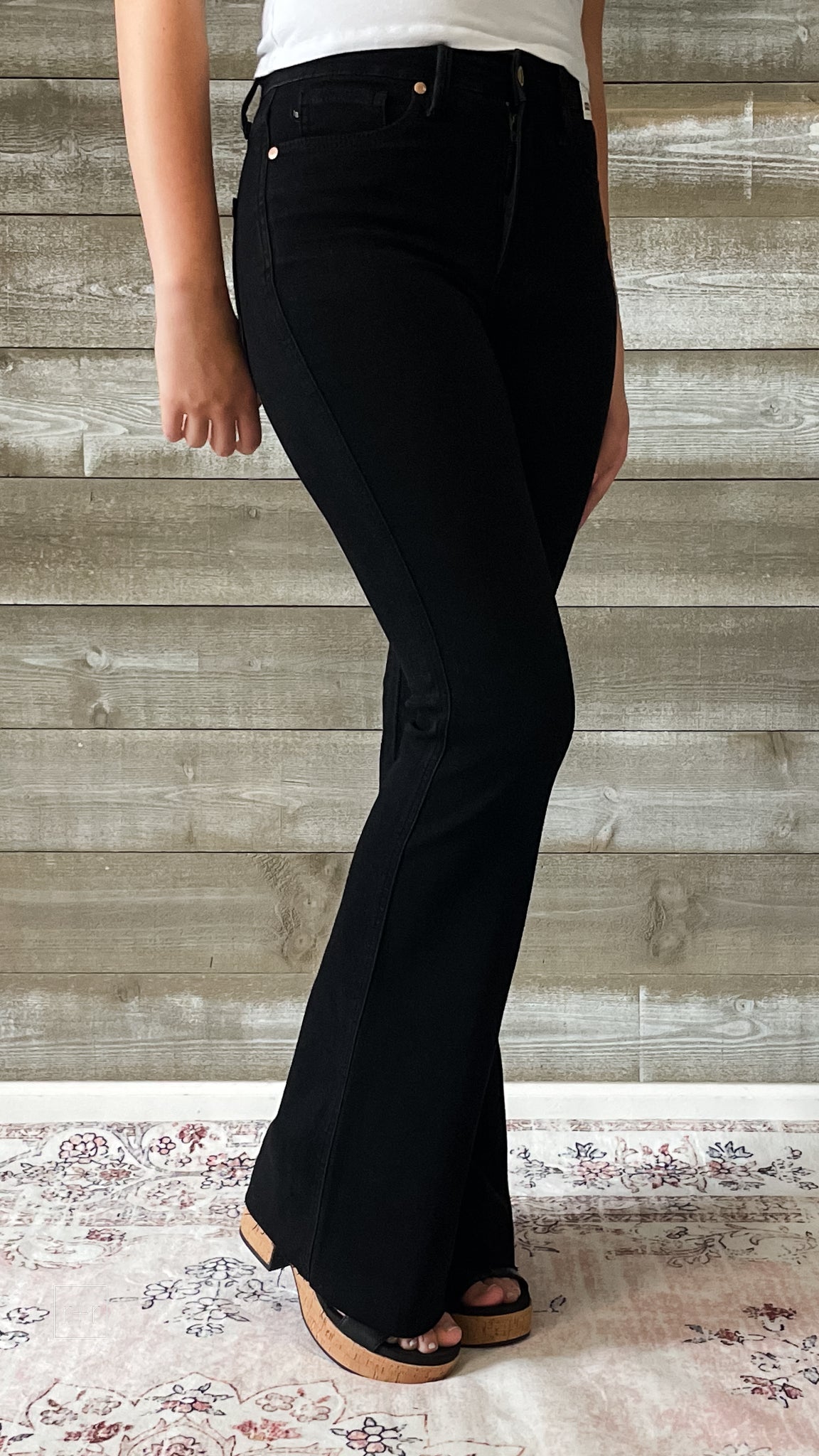 judy blue high waist tummy control cut hem flares in black JB88699REG