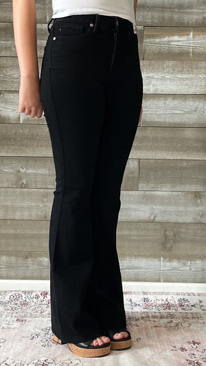 judy blue high waist tummy control cut hem flares in black JB88699REG