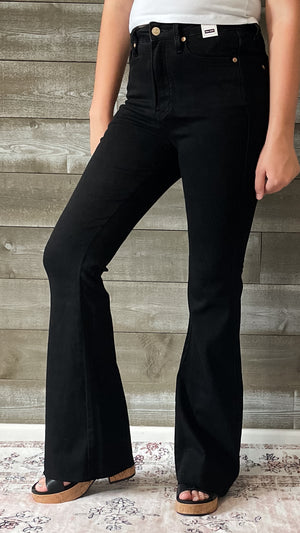 judy blue high waist tummy control cut hem flares in black JB88699REG