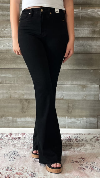 judy blue high waist tummy control cut hem flares in black JB88699REG