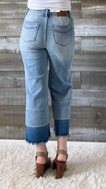 judy blue spring denim high waist release hem crop wide leg jeans light wash JB88705REG LT