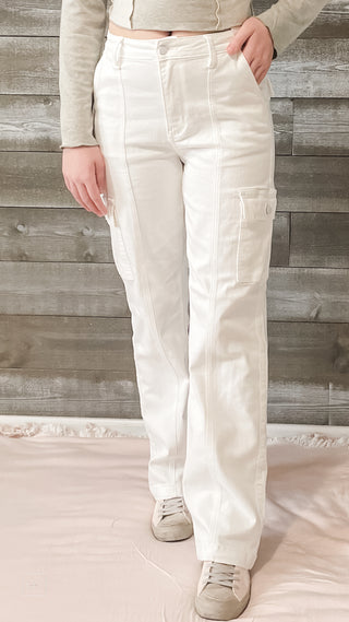 judy blue high waist cargo straight leg jeans white JB88796REG WHT