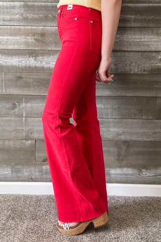 judy blue denim high waist tummy control top garment dyed red flare jeans JB88833REG