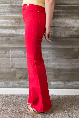judy blue denim high waist tummy control top garment dyed red flare jeans JB88833REG