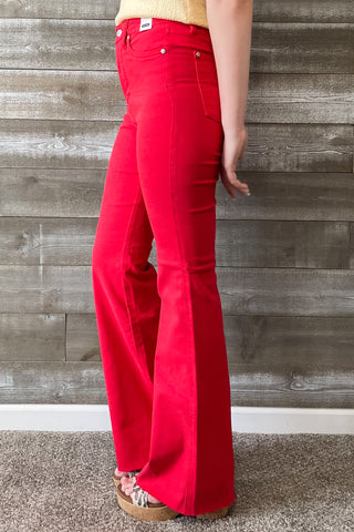 judy blue denim high waist tummy control top garment dyed red flare jeans JB88833REG