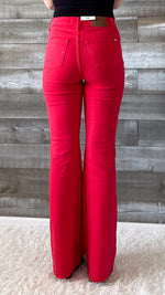 judy blue high waist tummy control top garment dyed denim red flare jeans JB88833REG