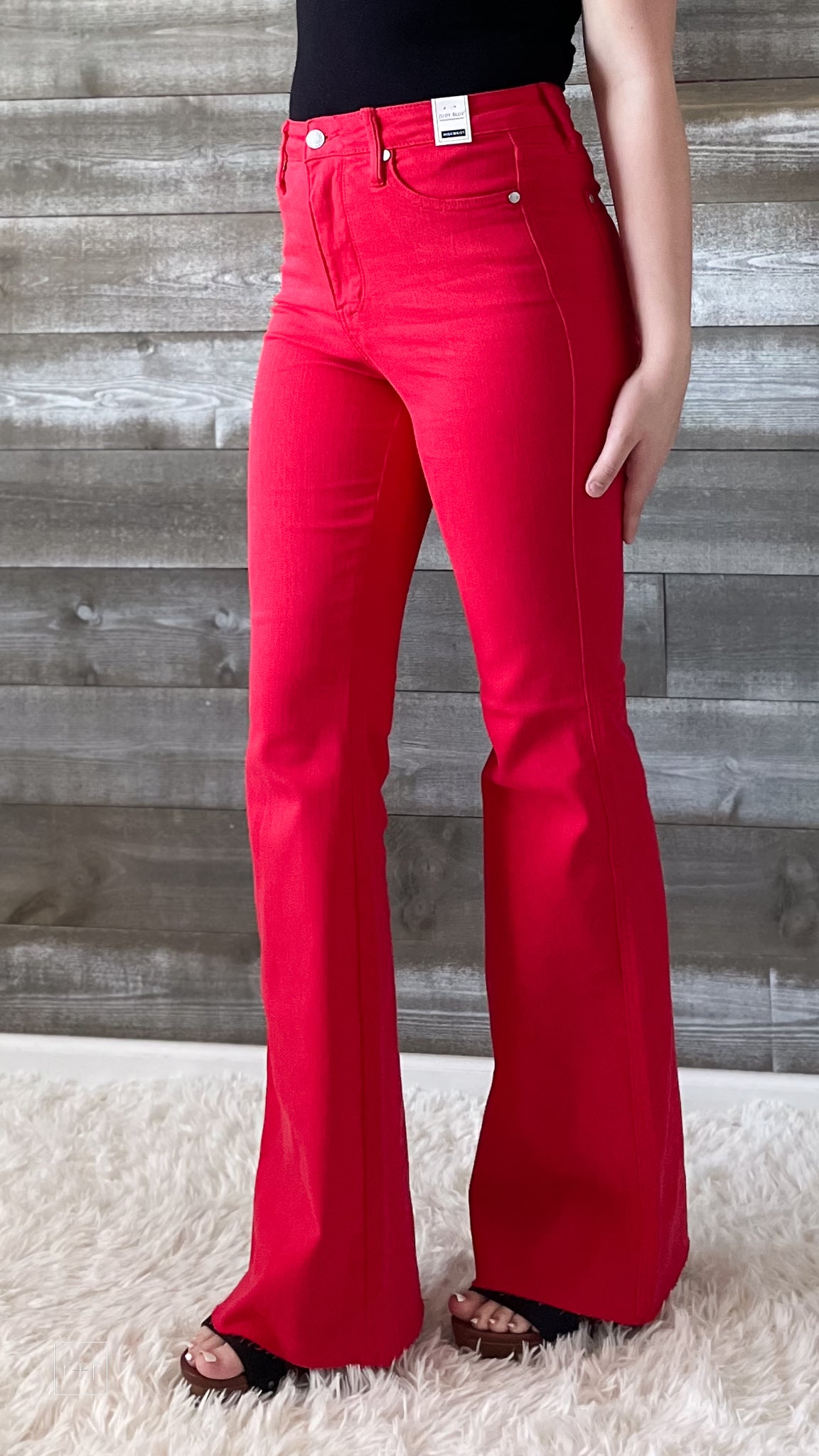 judy blue high waist tummy control top garment dyed red flares JB88833 –  rivers & roads boutique