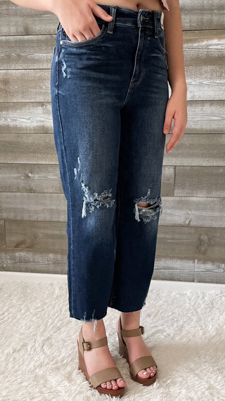 judy blue high rise destroyed knee crop wide leg jeans 82593REG DK