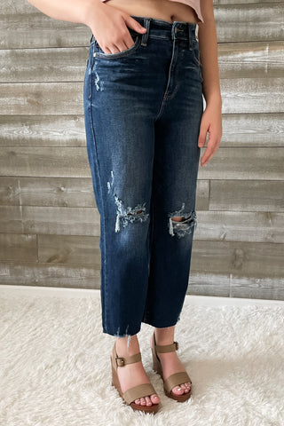 judy blue high rise destroyed knee crop wide leg jeans 82593REG DK