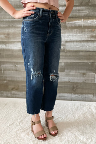 judy blue high rise destroyed knee crop wide leg jeans 82593REG DK