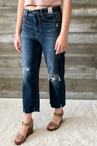 judy blue high rise destroyed knee crop wide leg jeans 82593REG DK