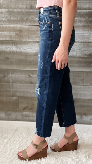 judy blue high rise destroyed knee crop wide leg jeans 82593REG DK