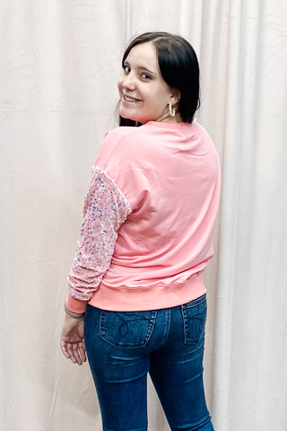 Jess Lea Season To Sparkle Pink Holiday Sweatshirt with Nutcrackers sequin sleeves