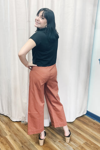 Jodifl mauve wide leg cropped slacks elastic back waist front pockets H40476