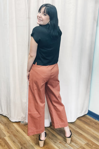 Jodifl mauve wide leg cropped slacks elastic back waist front pockets H40476