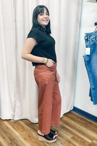 Jodifl mauve wide leg cropped slacks elastic back waist front pockets H40476