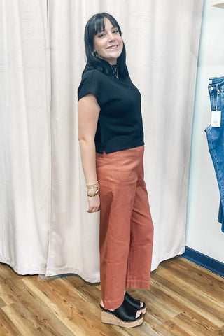 Jodifl mauve wide leg cropped slacks elastic back waist front pockets H40476