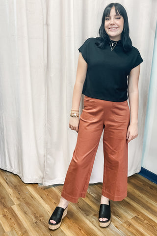 Jodifl mauve wide leg cropped slacks elastic back waist front pockets H40476