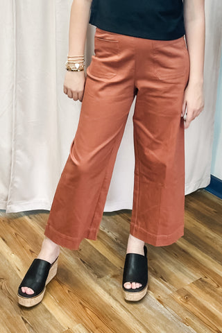 Jodifl mauve wide leg cropped slacks elastic back waist front pockets H40476